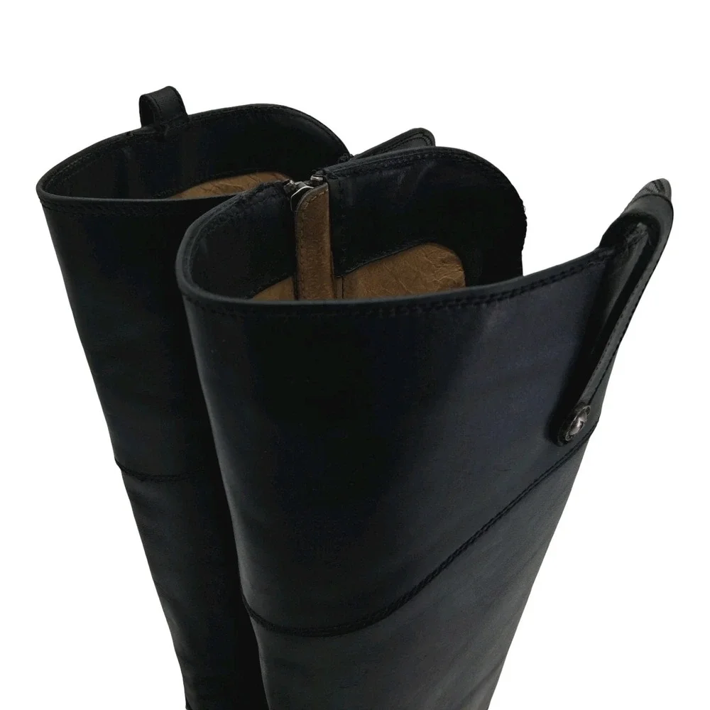 Frye Boots Womens Size 8 B Black Leather Riding Knee High Zip Extended Calf 4001